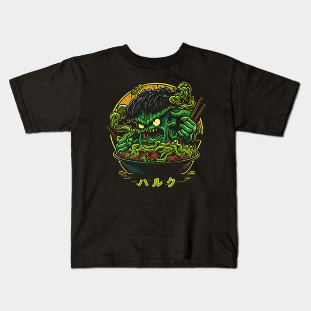 Ramen Green Monster Kids T-Shirt by gblackid